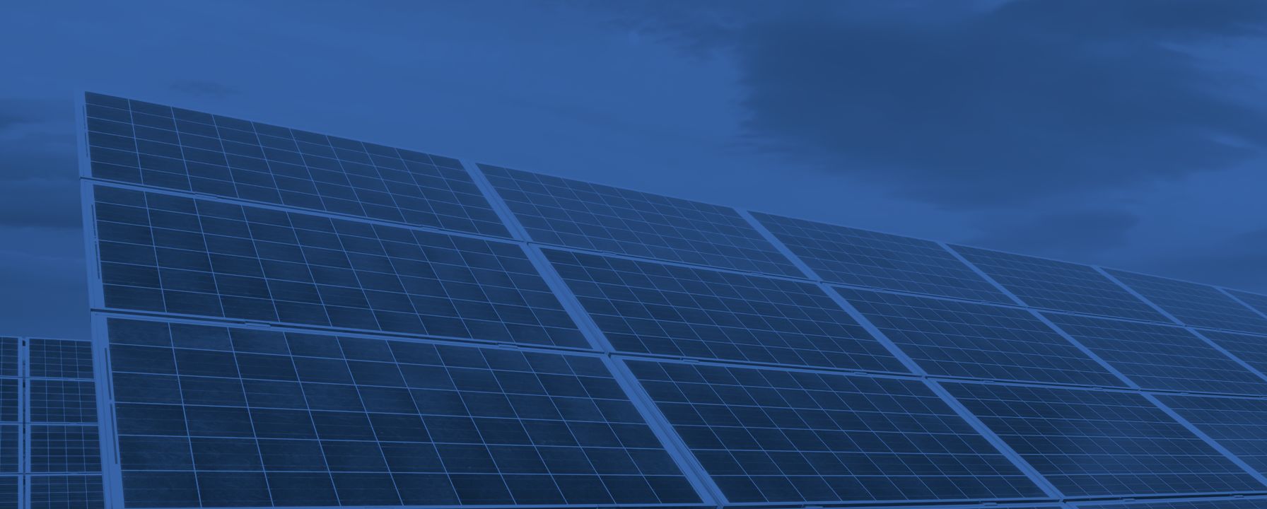 Rows of solar panels under an evening sky